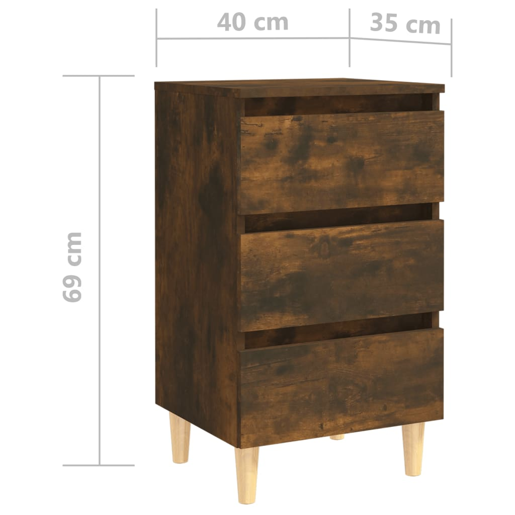 vidaXL Bed Cabinet with Solid Wood Legs in Smoked Oak | 40x35x69 cm | Elegant Nightstand with Storage - BEYRUN