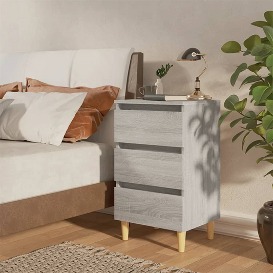 vidaXL Bed Cabinet with Solid Wood Legs – Grey Sonoma, 40x35x69 cm – Stylish & Functional Nightstand - BEYRUN