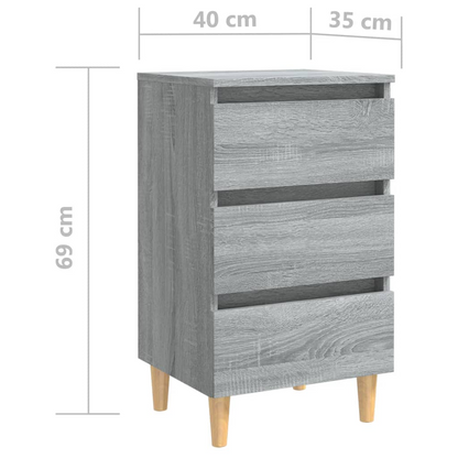 vidaXL Bed Cabinet with Solid Wood Legs – Grey Sonoma, 40x35x69 cm – Stylish & Functional Nightstand - BEYRUN