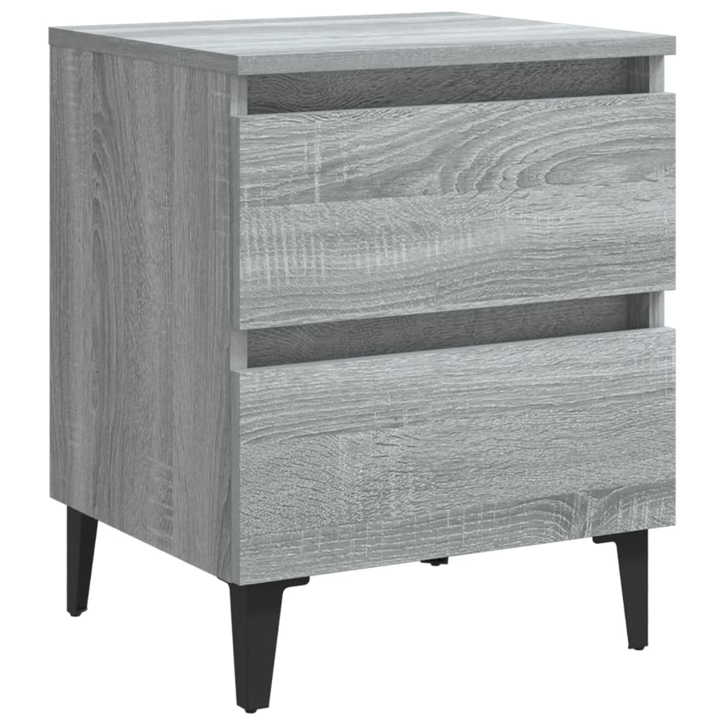 vidaXL Bedside Table with Metal Legs, Grey Sonoma, 40x35x50 cm - Modern Nightstand with 2 Drawers - BEYRUN