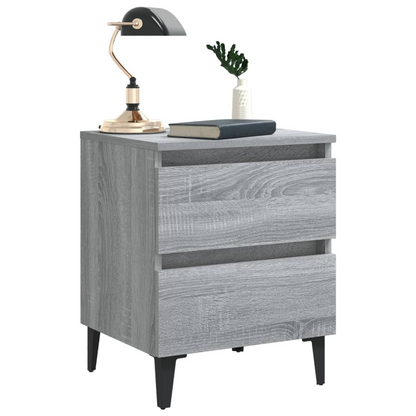 vidaXL Bedside Table with Metal Legs, Grey Sonoma, 40x35x50 cm - Modern Nightstand with 2 Drawers - BEYRUN