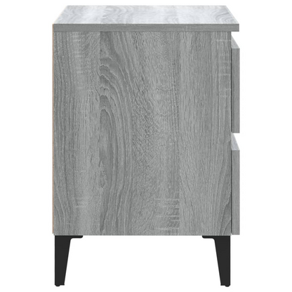 vidaXL Bedside Table with Metal Legs, Grey Sonoma, 40x35x50 cm - Modern Nightstand with 2 Drawers - BEYRUN