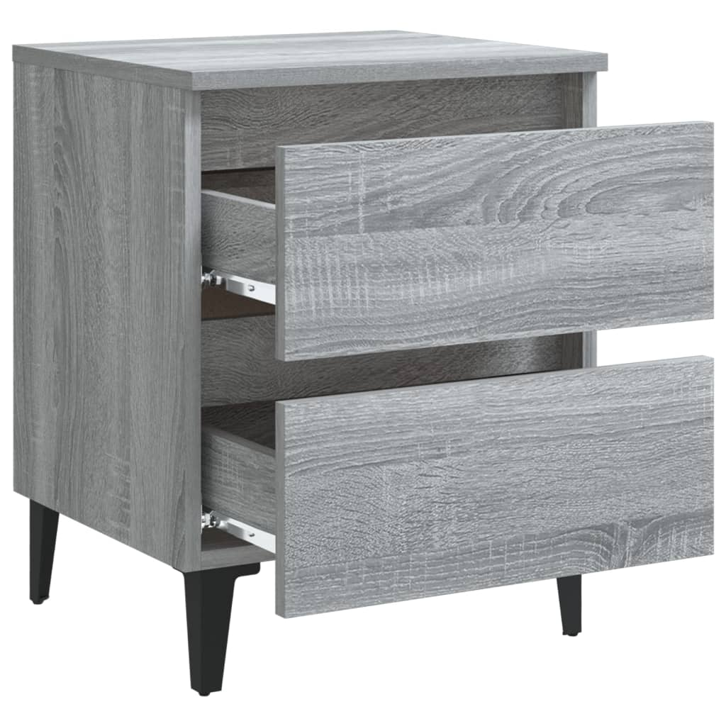 vidaXL Bedside Table with Metal Legs, Grey Sonoma, 40x35x50 cm - Modern Nightstand with 2 Drawers - BEYRUN