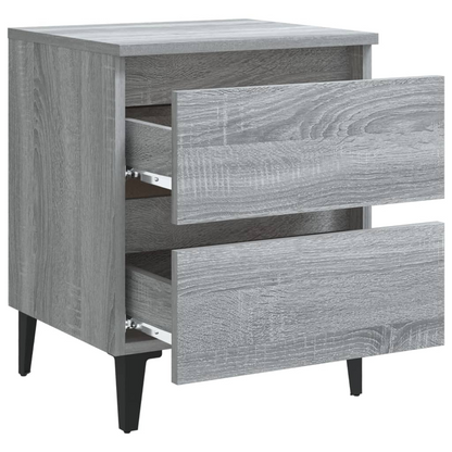 vidaXL Bedside Table with Metal Legs, Grey Sonoma, 40x35x50 cm - Modern Nightstand with 2 Drawers - BEYRUN