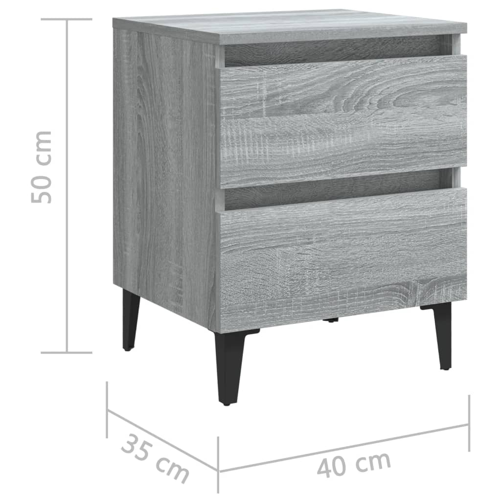 vidaXL Bedside Table with Metal Legs, Grey Sonoma, 40x35x50 cm - Modern Nightstand with 2 Drawers - BEYRUN