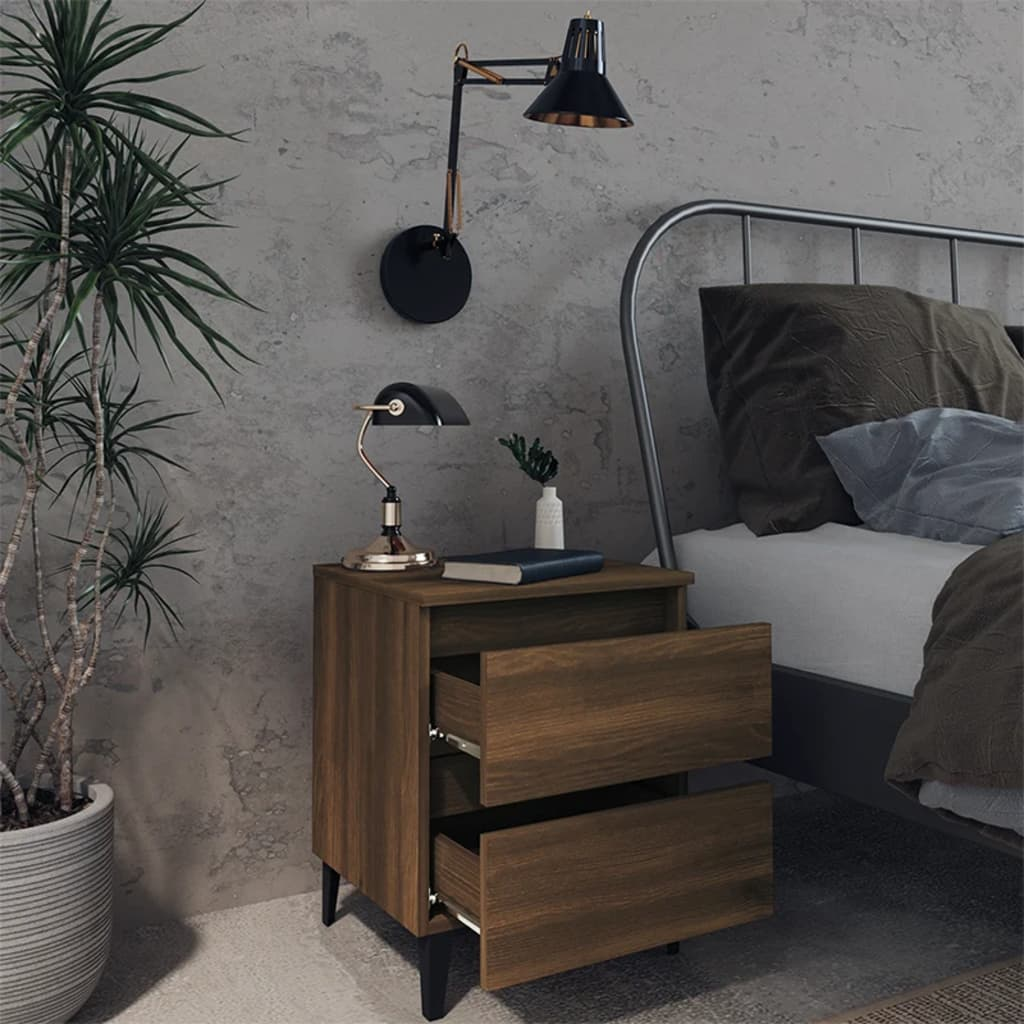 vidaXL Bed Cabinet with Metal Legs - Elegant Brown Oak Finish, 40x35x50 cm - BEYRUN