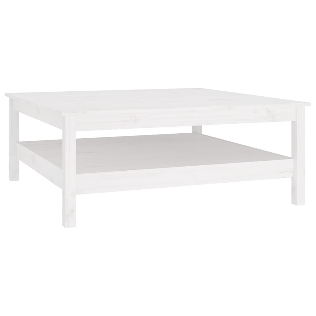 vidaXL White Solid Wood Pine Coffee Table with Storage Shelf | 100x100x40 cm | Rustic & Elegant - BEYRUN