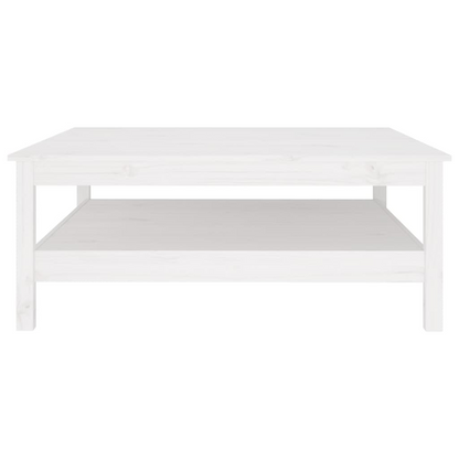 vidaXL White Solid Wood Pine Coffee Table with Storage Shelf | 100x100x40 cm | Rustic & Elegant - BEYRUN