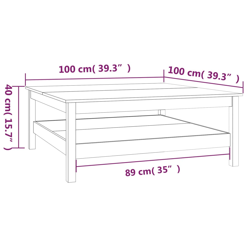 vidaXL White Solid Wood Pine Coffee Table with Storage Shelf | 100x100x40 cm | Rustic & Elegant - BEYRUN