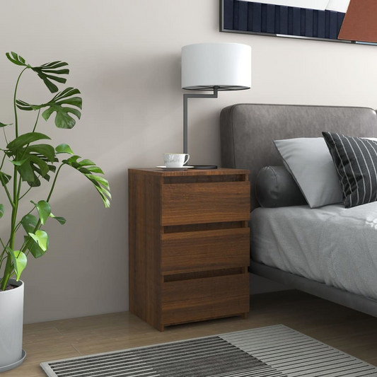 vidaXL Bed Cabinet in Brown Oak - 40x35x62.5 cm | Engineered Wood Nightstand with 3 Drawers - BEYRUN