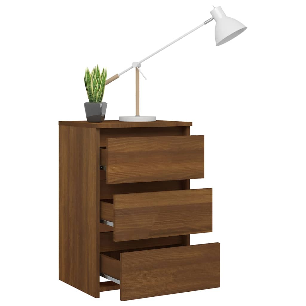 vidaXL Bed Cabinet in Brown Oak - 40x35x62.5 cm | Engineered Wood Nightstand with 3 Drawers - BEYRUN