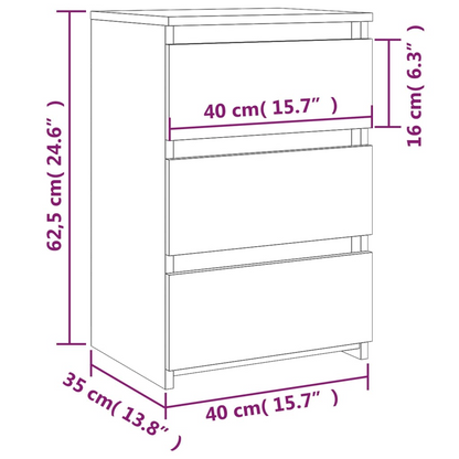 vidaXL Bed Cabinet in Brown Oak - 40x35x62.5 cm | Engineered Wood Nightstand with 3 Drawers - BEYRUN