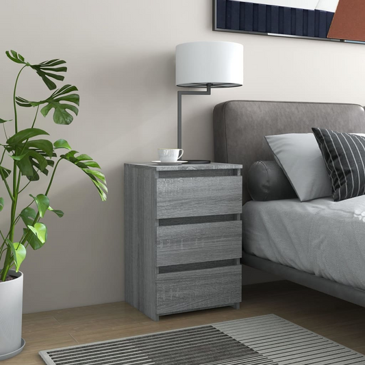 vidaXL Grey Sonoma Bed Cabinet | 3-Drawer Nightstand | 40x35x62.5 cm Engineered Wood - BEYRUN