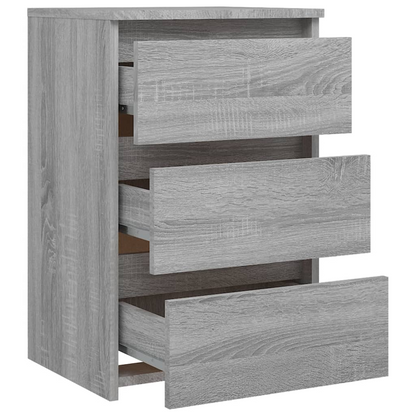 vidaXL Grey Sonoma Bed Cabinet | 3-Drawer Nightstand | 40x35x62.5 cm Engineered Wood - BEYRUN