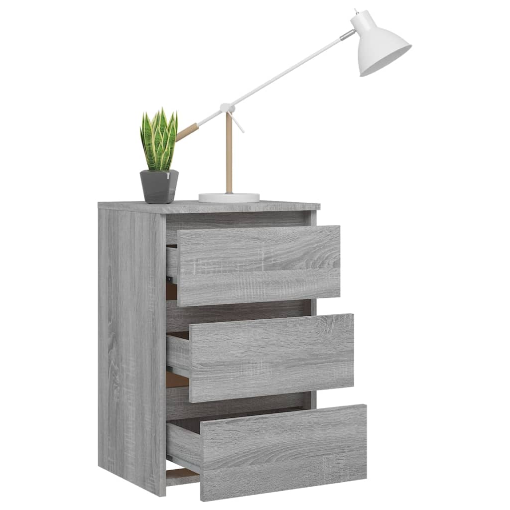 vidaXL Grey Sonoma Bed Cabinet | 3-Drawer Nightstand | 40x35x62.5 cm Engineered Wood - BEYRUN