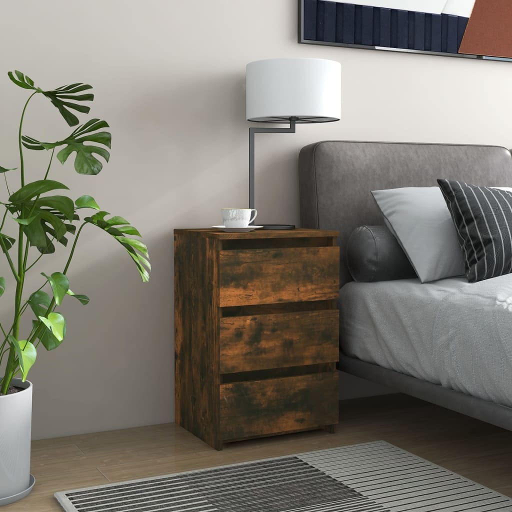 vidaXL Bed Cabinet Smoked Oak 40x35x62.5 cm - Stylish & Practical Engineered Wood Nightstand - BEYRUN