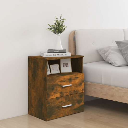 vidaXL Bed Cabinet in Smoked Oak - Stylish and Functional Bedside Storage 50x32x60 cm - BEYRUN