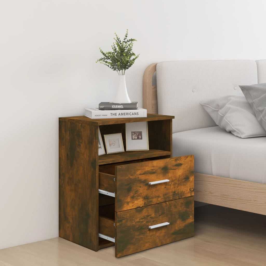 vidaXL Bed Cabinet in Smoked Oak - Stylish and Functional Bedside Storage 50x32x60 cm - BEYRUN