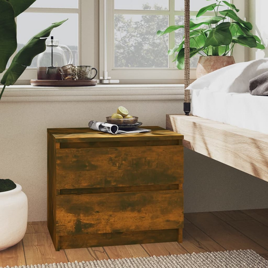 vidaXL Bed Cabinet Smoked Oak - 50x39x43.5 cm - Engineered Wood Nightstand - BEYRUN