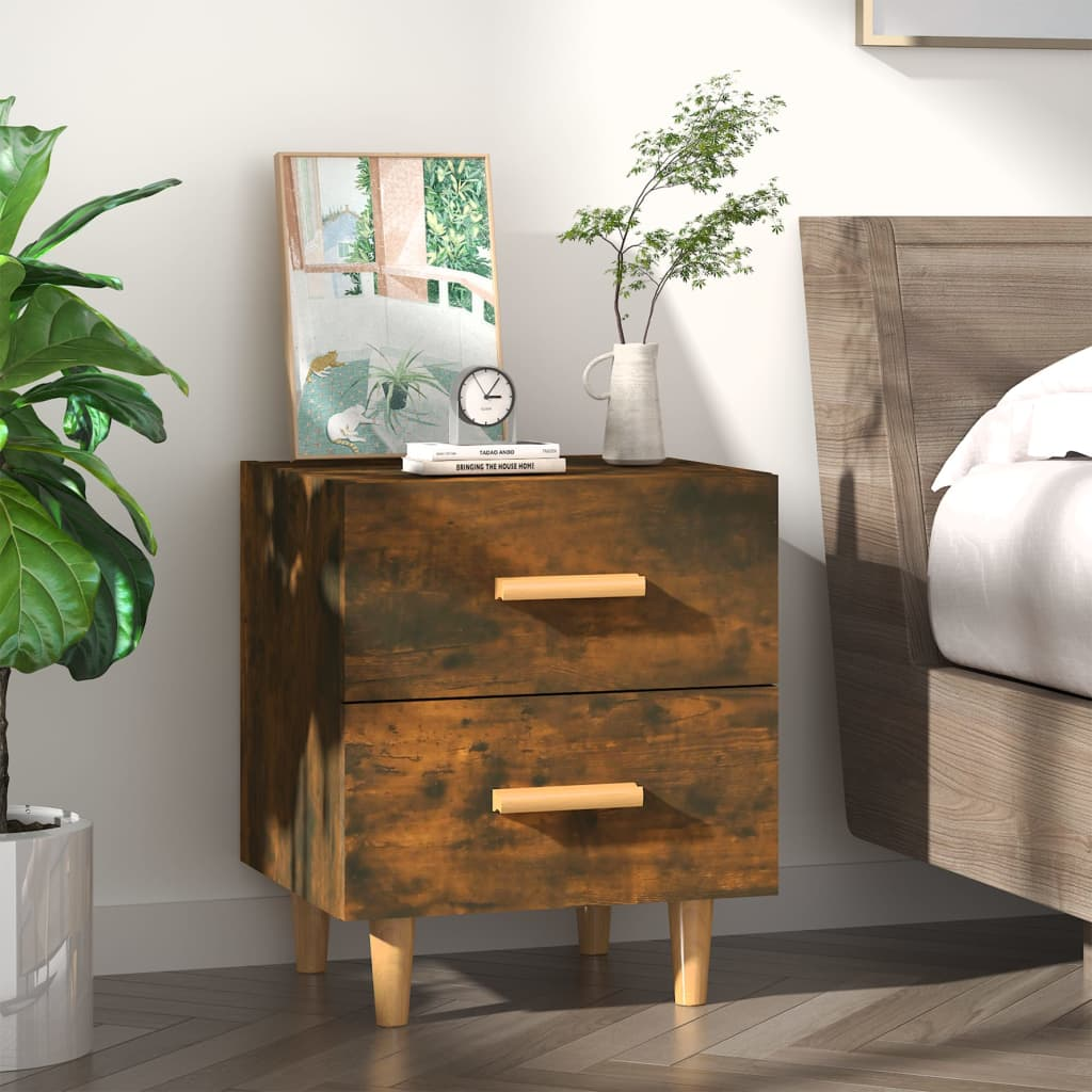 vidaXL Bed Cabinet in Smoked Oak - 40x35x47.5 cm | Stylish Scandinavian Charm & Ample Storage - BEYRUN