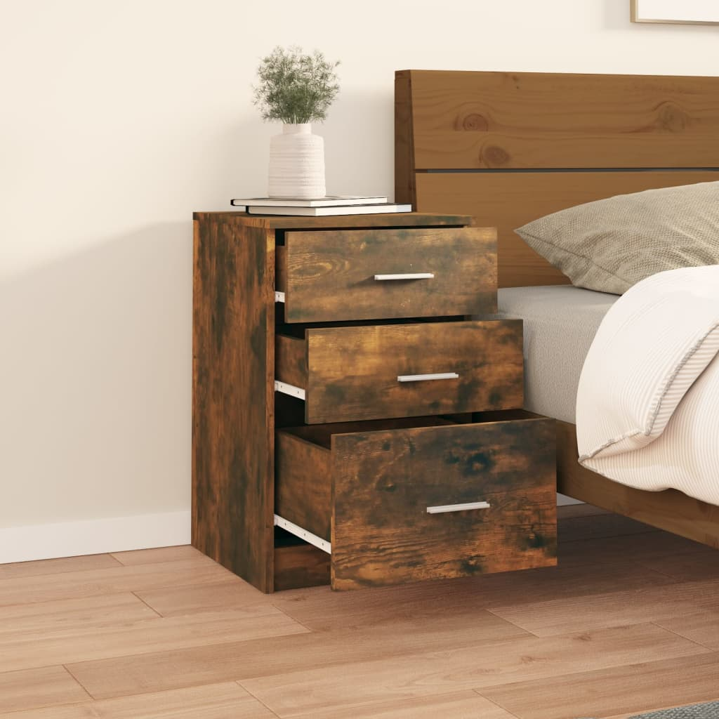 vidaXL Bed Cabinet Smoked Oak 40x40x63 cm - Stylish Engineered Wood Nightstand with Ample Storage - BEYRUN