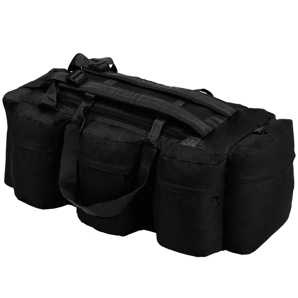 vidaXL 3-in-1 Army-Style Duffel Bag 90L Black - Ideal for Travel, Camping & Outdoors - BEYRUN