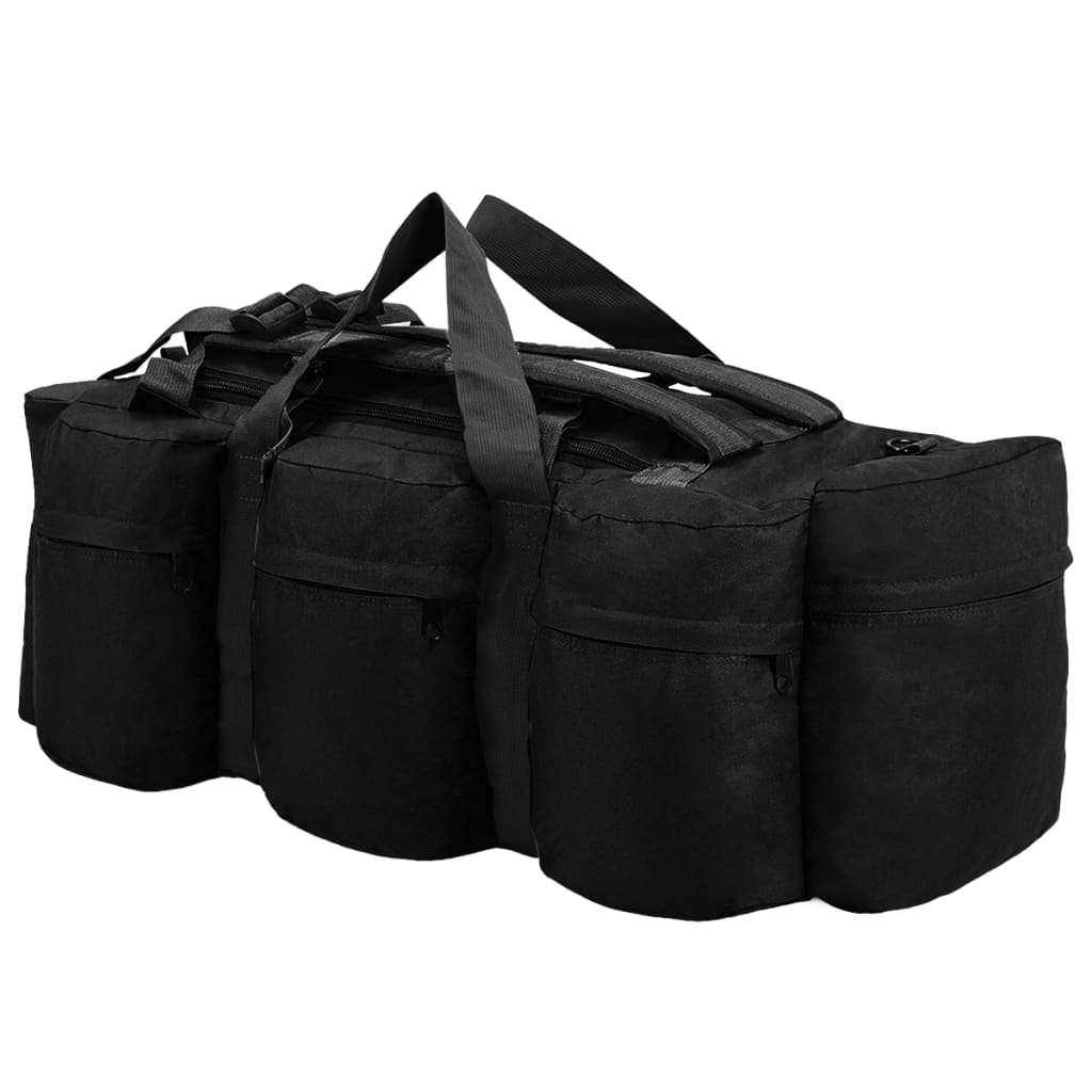 vidaXL 3-in-1 Army-Style Duffel Bag 90L Black - Ideal for Travel, Camping & Outdoors - BEYRUN