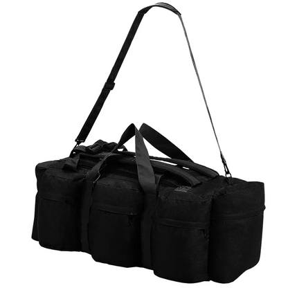 vidaXL 3-in-1 Army-Style Duffel Bag 90L Black - Ideal for Travel, Camping & Outdoors - BEYRUN