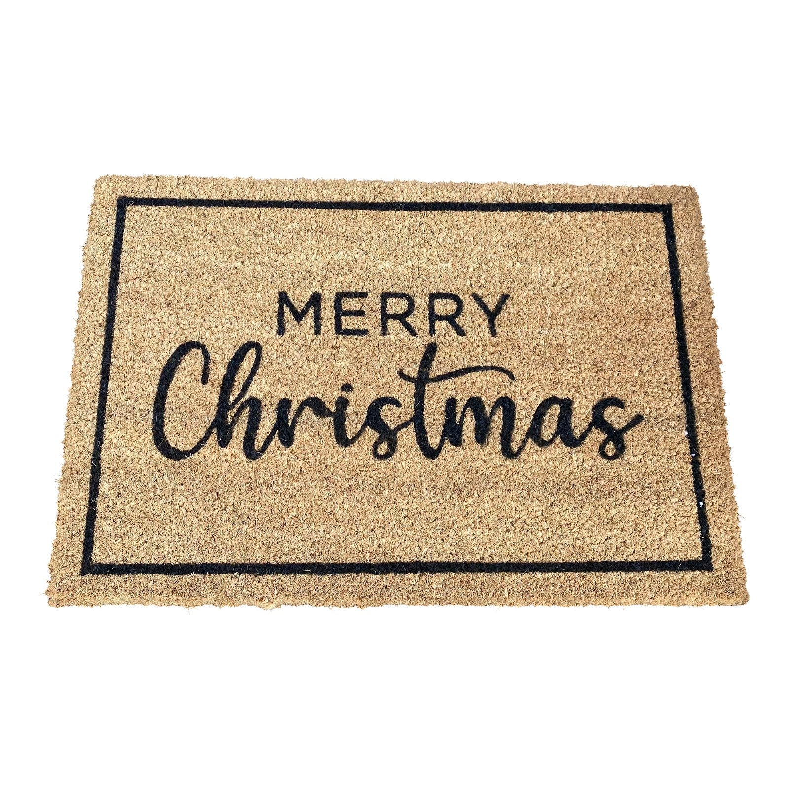 Festive Merry Christmas Doormat 60x40cm - Durable Coir Brown Mat for Your Entranceway - BEYRUN