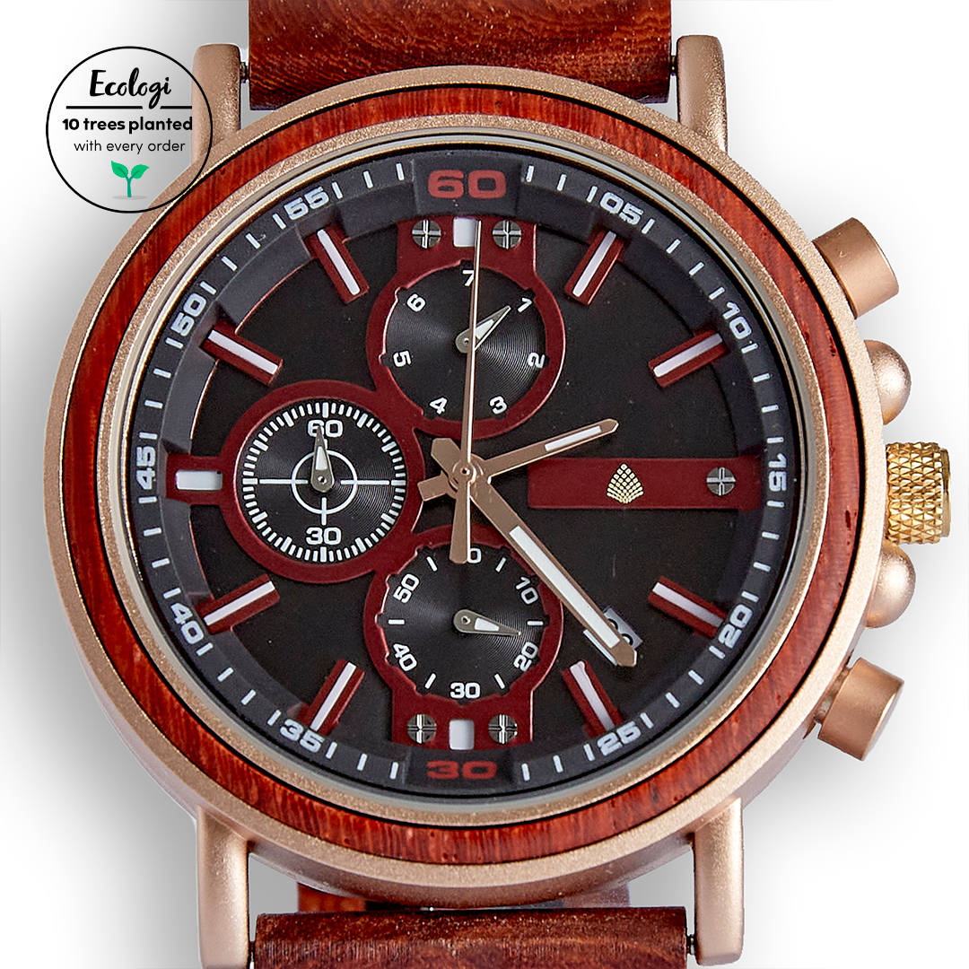 The Redwood Watch - Eco-Friendly Handmade Chronograph with Recycled Wood - BEYRUN