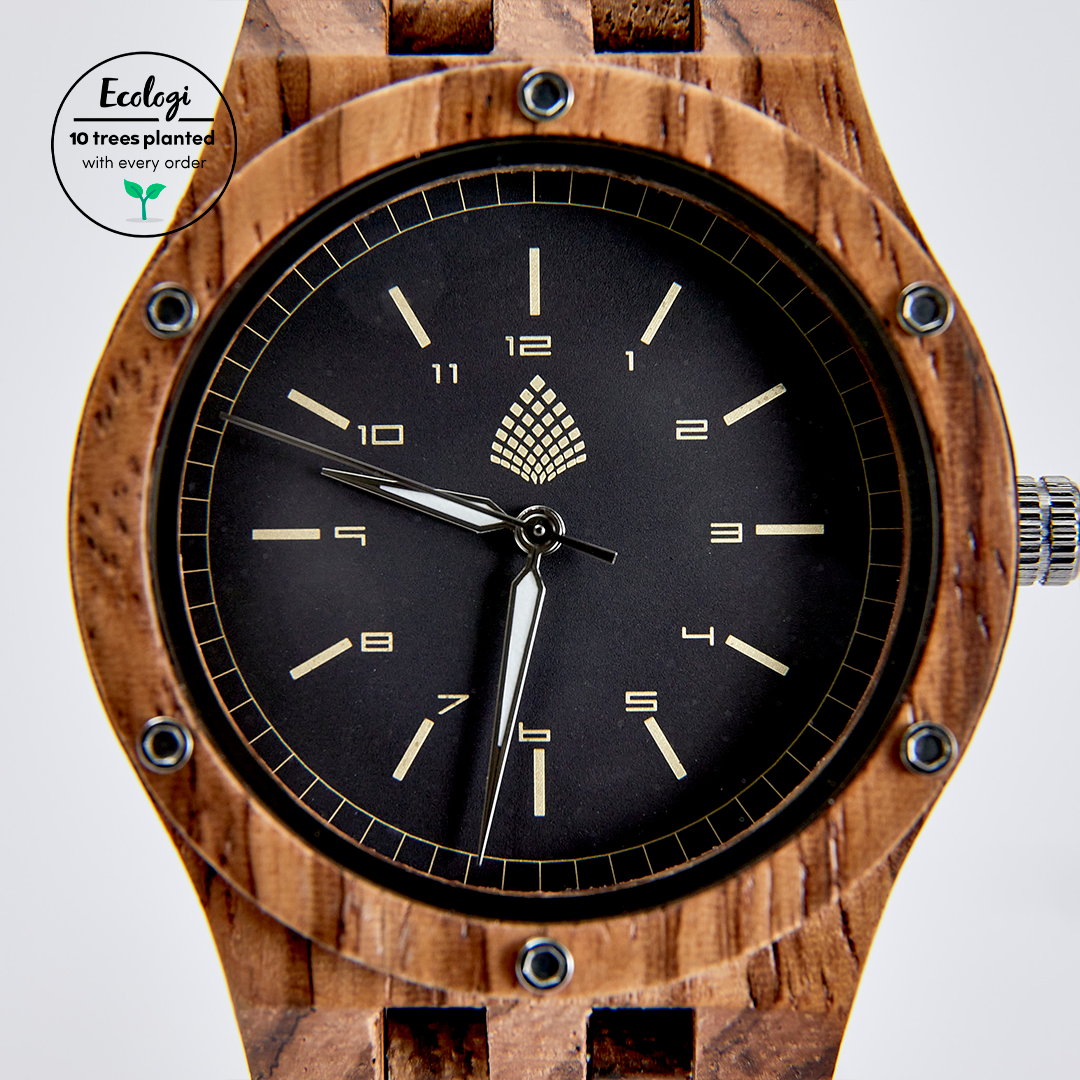 The Yew Watch - Eco-Friendly Natural Zebrawood Timepiece for Men | Handcrafted Vegan Watch - BEYRUN