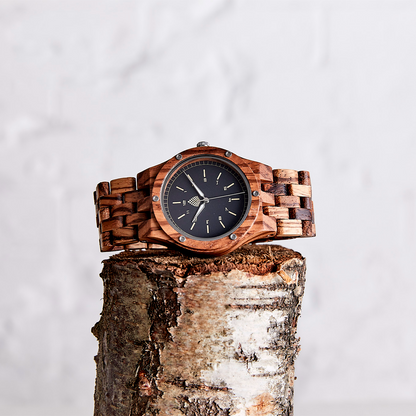 The Yew Watch - Eco-Friendly Natural Zebrawood Timepiece for Men | Handcrafted Vegan Watch - BEYRUN