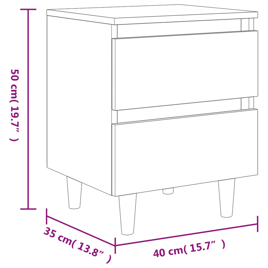 vidaXL Sonoma Oak Bed Cabinet with Solid Pinewood Legs - 2 Drawers - 40x35x50 cm - BEYRUN