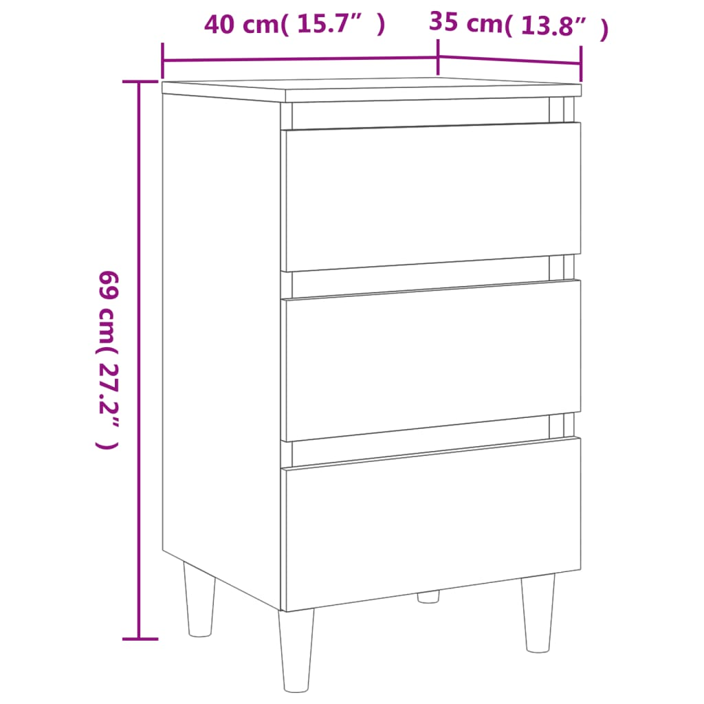 vidaXL Bed Cabinet with Solid Wood Legs | Concrete Grey | 40x35x69 cm | Modern Scandinavian Nightstand - BEYRUN