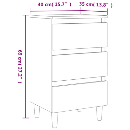 vidaXL Bed Cabinet with Solid Wood Legs | Concrete Grey | 40x35x69 cm | Modern Scandinavian Nightstand - BEYRUN