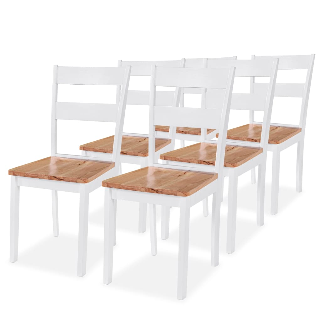 vidaXL Dining Chairs - Set of 6, White Solid Rubber Wood, Classic Elegant Design - BEYRUN