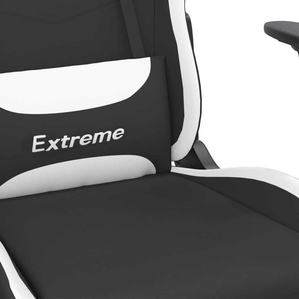 vidaXL Ergonomic Gaming Chair with Footrest – Black and White Fabric, Adjustable Recline, 360-degree Swivel - BEYRUN