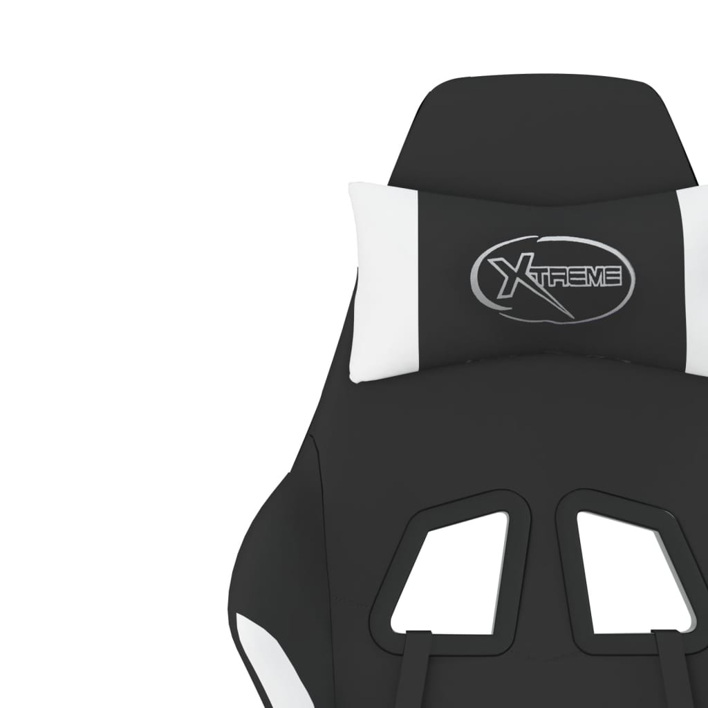 vidaXL Ergonomic Gaming Chair with Footrest – Black and White Fabric, Adjustable Recline, 360-degree Swivel - BEYRUN