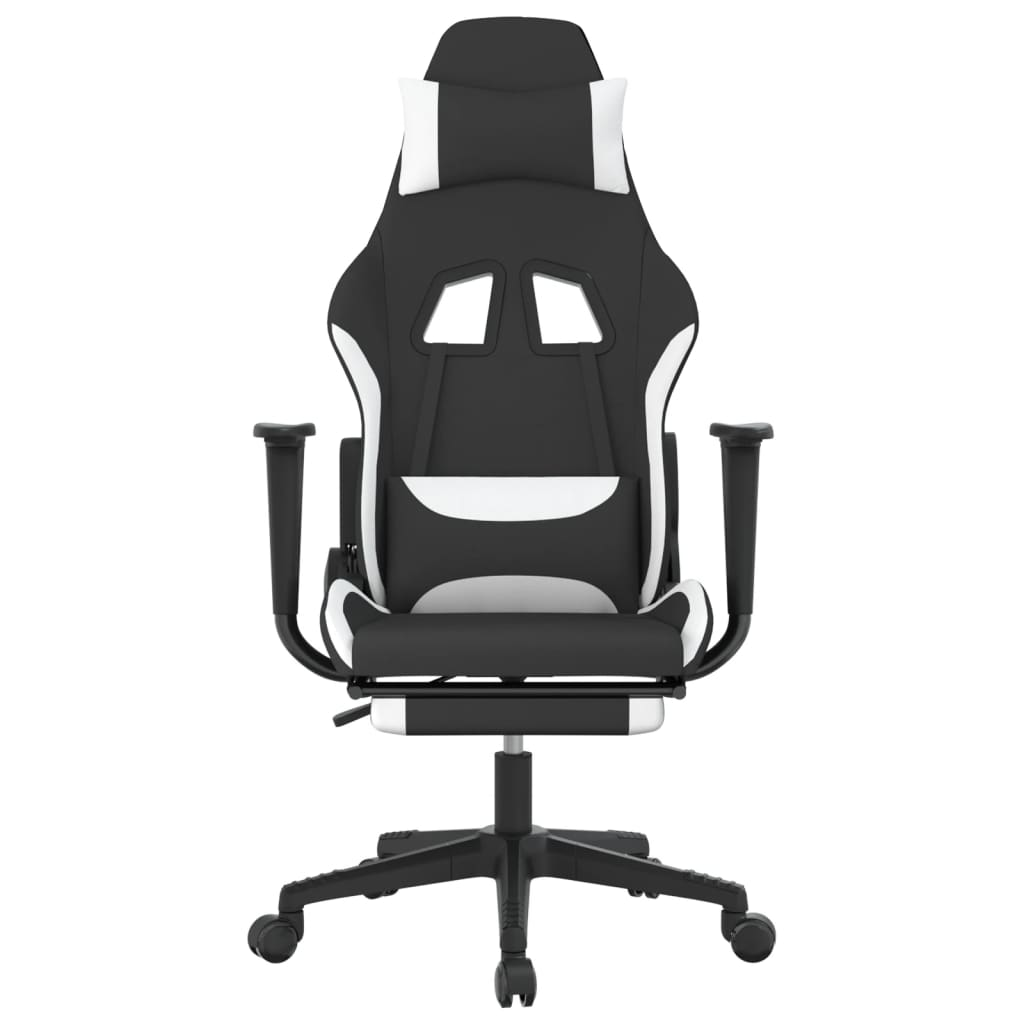 vidaXL Gaming Chair with Footrest - Black & White Fabric - Ergonomic & Adjustable - BEYRUN