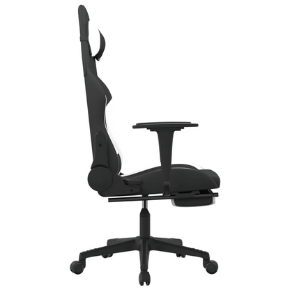 vidaXL Gaming Chair with Footrest - Black & White Fabric - Ergonomic & Adjustable