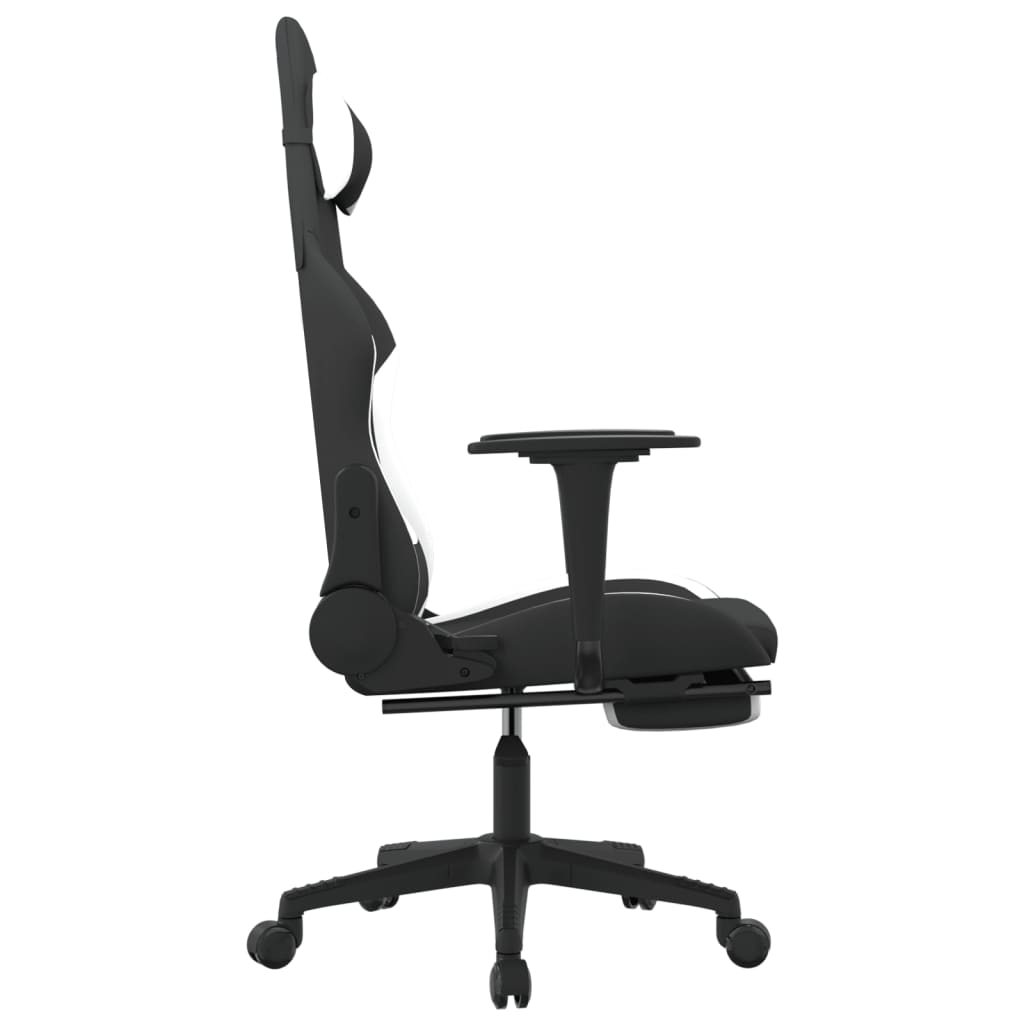 vidaXL Gaming Chair with Footrest - Black & White Fabric - Ergonomic & Adjustable - BEYRUN