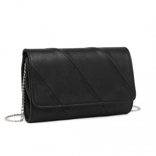 Miss Lulu Stylish Black Twill Clutch - Elegant Retro Chic Leather Chain Evening Bag for Formal Events - BEYRUN