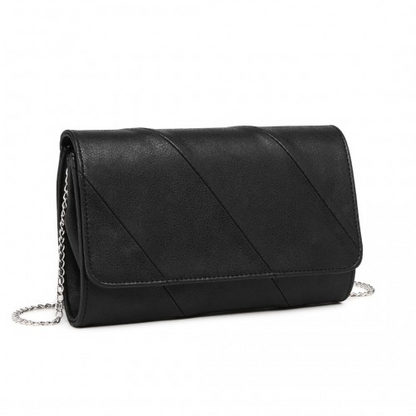 Miss Lulu Stylish Black Twill Clutch - Elegant Retro Chic Leather Chain Evening Bag for Formal Events - BEYRUN