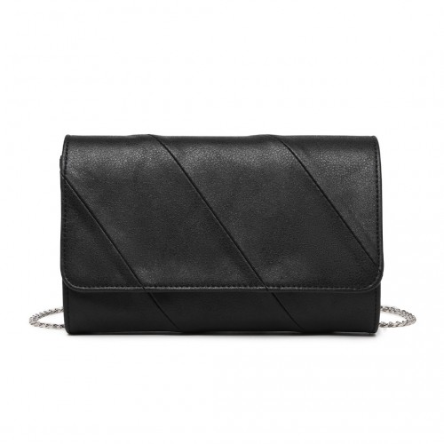 Miss Lulu Stylish Black Twill Clutch - Elegant Retro Chic Leather Chain Evening Bag for Formal Events - BEYRUN