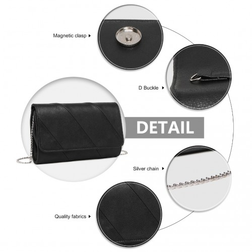 Miss Lulu Stylish Black Twill Clutch - Elegant Retro Chic Leather Chain Evening Bag for Formal Events - BEYRUN