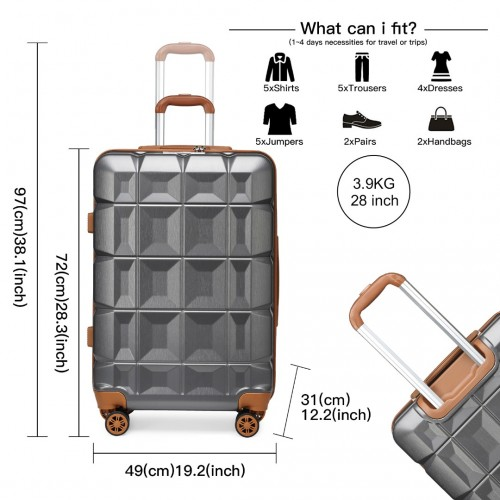 Kono 28 Inch Lightweight Hard Shell ABS Suitcase with TSA Lock - Grey | Stylish & Secure Travel Companion - BEYRUN