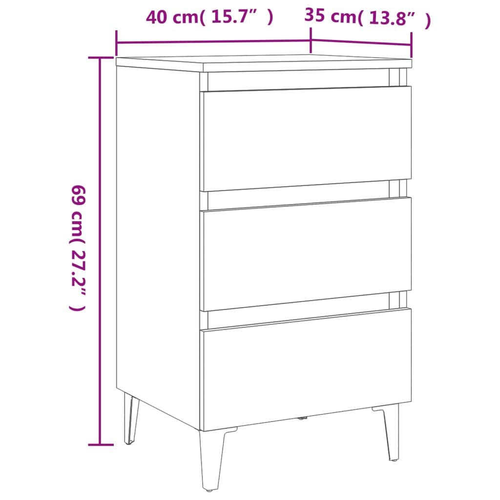 vidaXL Sonoma Oak Bed Cabinet with Metal Legs - 40x35x69 cm - Stylish & Functional Nightstand - BEYRUN