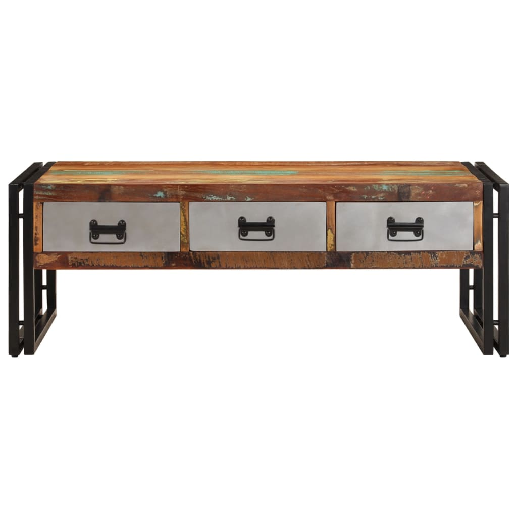 vidaXL Coffee Table with 3 Drawers | Solid Reclaimed Wood | 100x50x35 cm - Vintage Charm for Your Living Room - BEYRUN