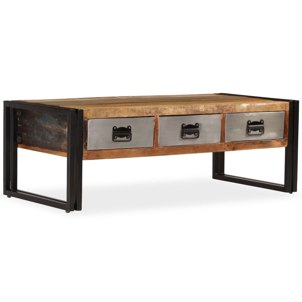 vidaXL Coffee Table with 3 Drawers | Solid Reclaimed Wood | 100x50x35 cm - Vintage Charm for Your Living Room - BEYRUN