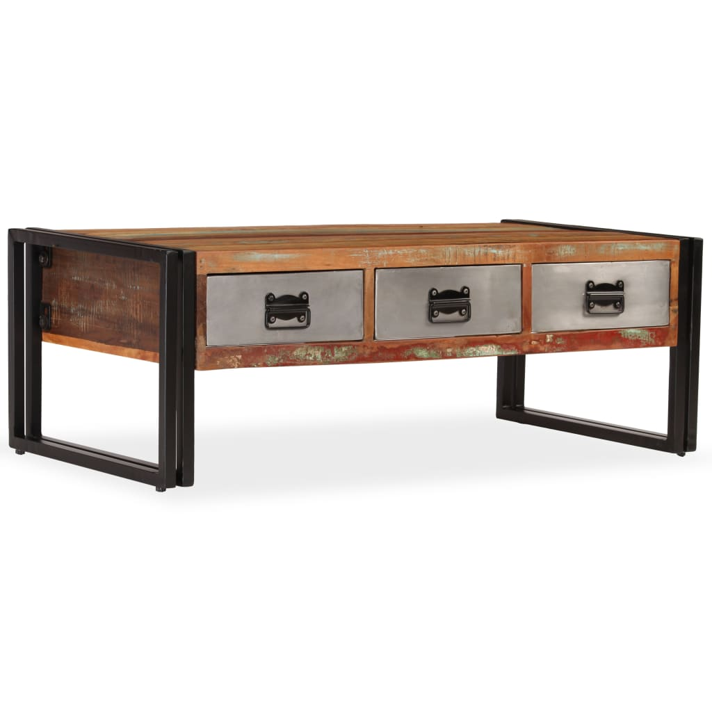 vidaXL Coffee Table with 3 Drawers | Solid Reclaimed Wood | 100x50x35 cm - Vintage Charm for Your Living Room - BEYRUN